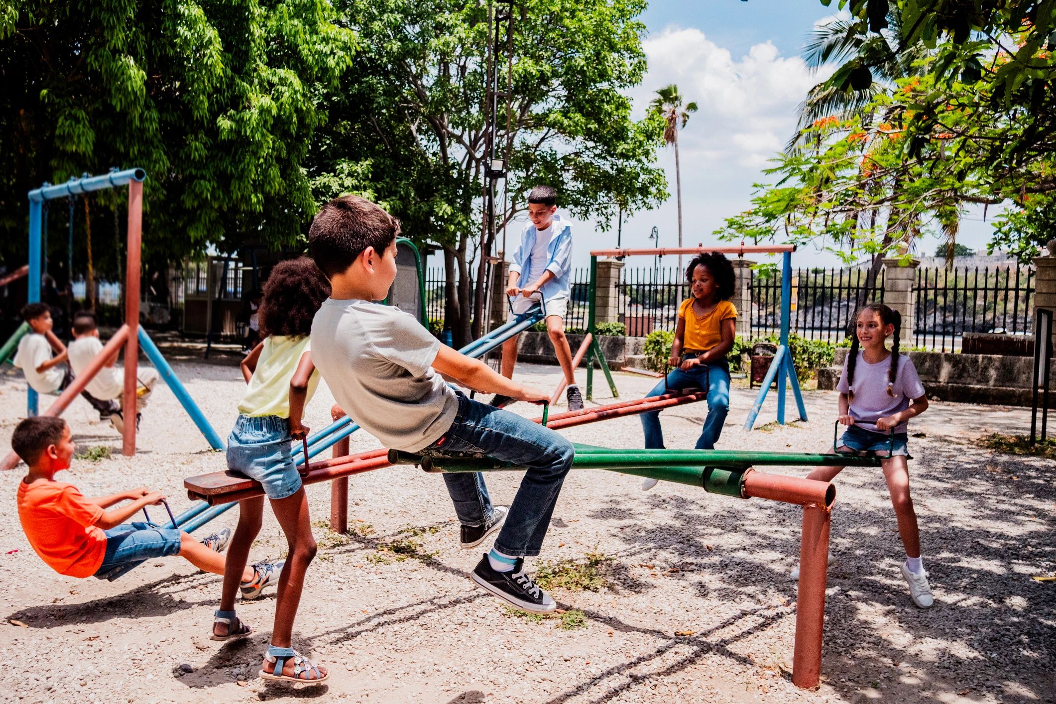 Children playing together outdoors on a playground
